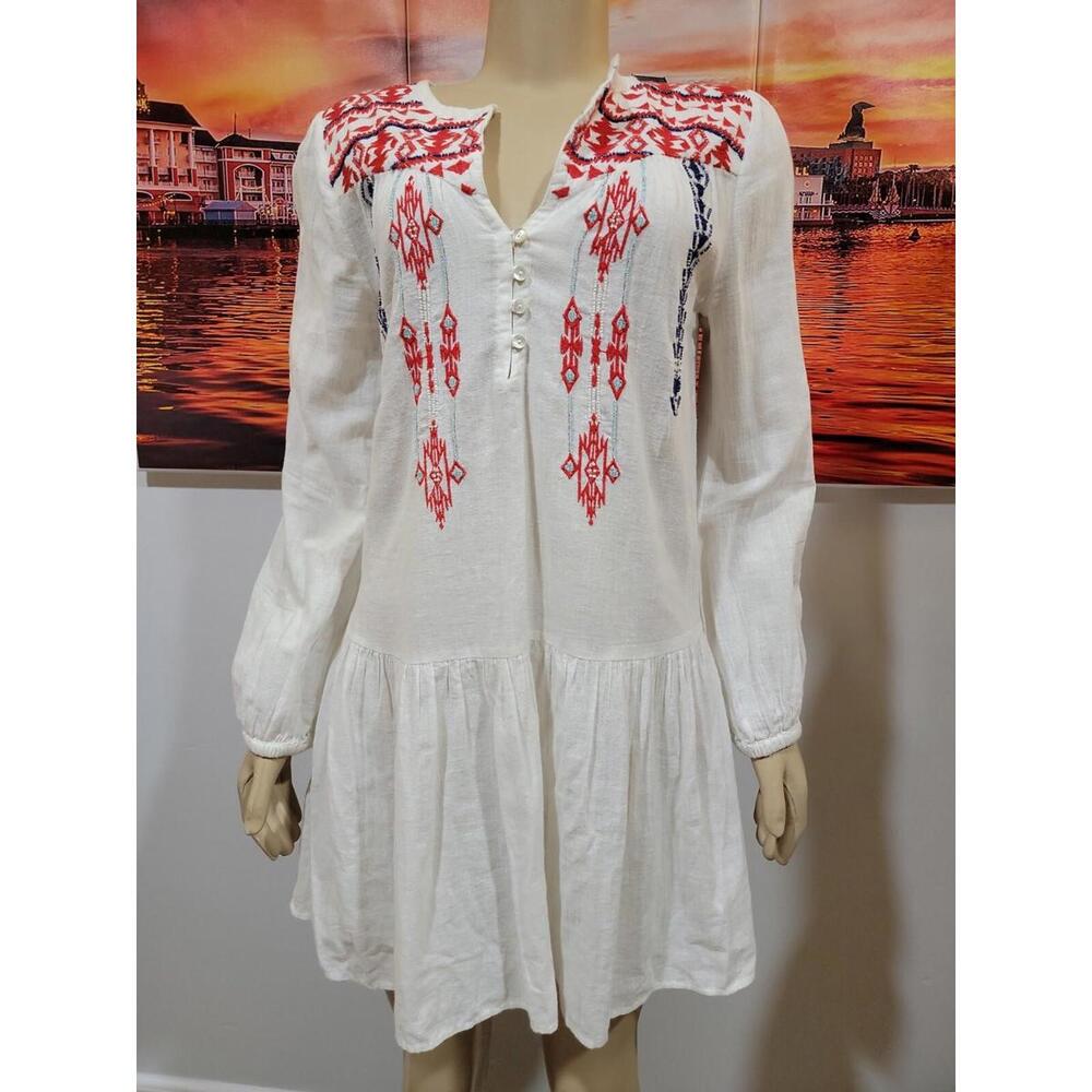 CHRISTOPHE SAUVAT White embroidered beaded drop waist dress Size M #01